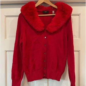 NWT Tahari Button-Down Red Cardigan w/ Faux Fur Trim – Cozy Chic